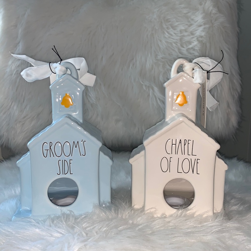 NWT Rae Dunn Wedding Birdhouses White and Blue
